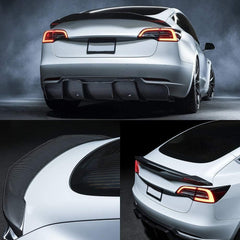 AeroBon Real Carbon Fiber Trunk Spoiler Compatible with 2017-2023 Tesla Model 3 Rear Spoiler (Big Style)