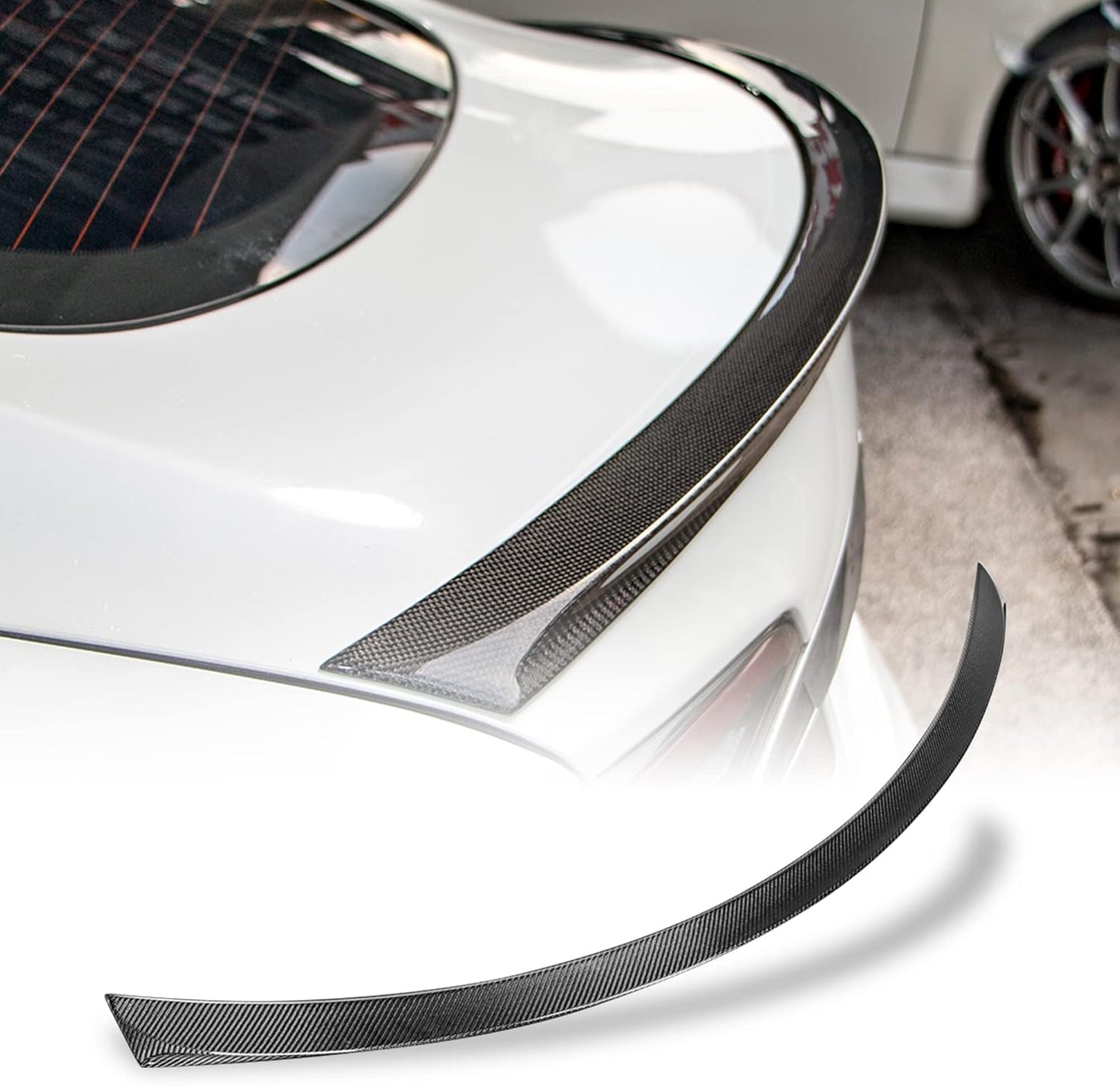 AeroBon Real Carbon Fiber Trunk Spoiler Compatible with 2012-2025 Tesla Model S Spoiler (LE Style) Long Extension