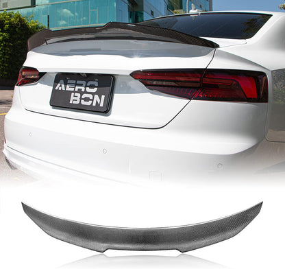 AeroBon Real Carbon Fiber Trunk Spoiler Compatible with 2018-2024 Audi A5 S5 RS5 Spoiler B9 Coupe 2-Door (H Style)
