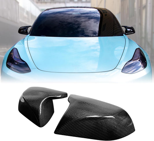 AeroBon Real Carbon Fiber Mirror Cover Compatible with 2017-2023 Tesla Model 3 Mirror Caps (Replace Style)