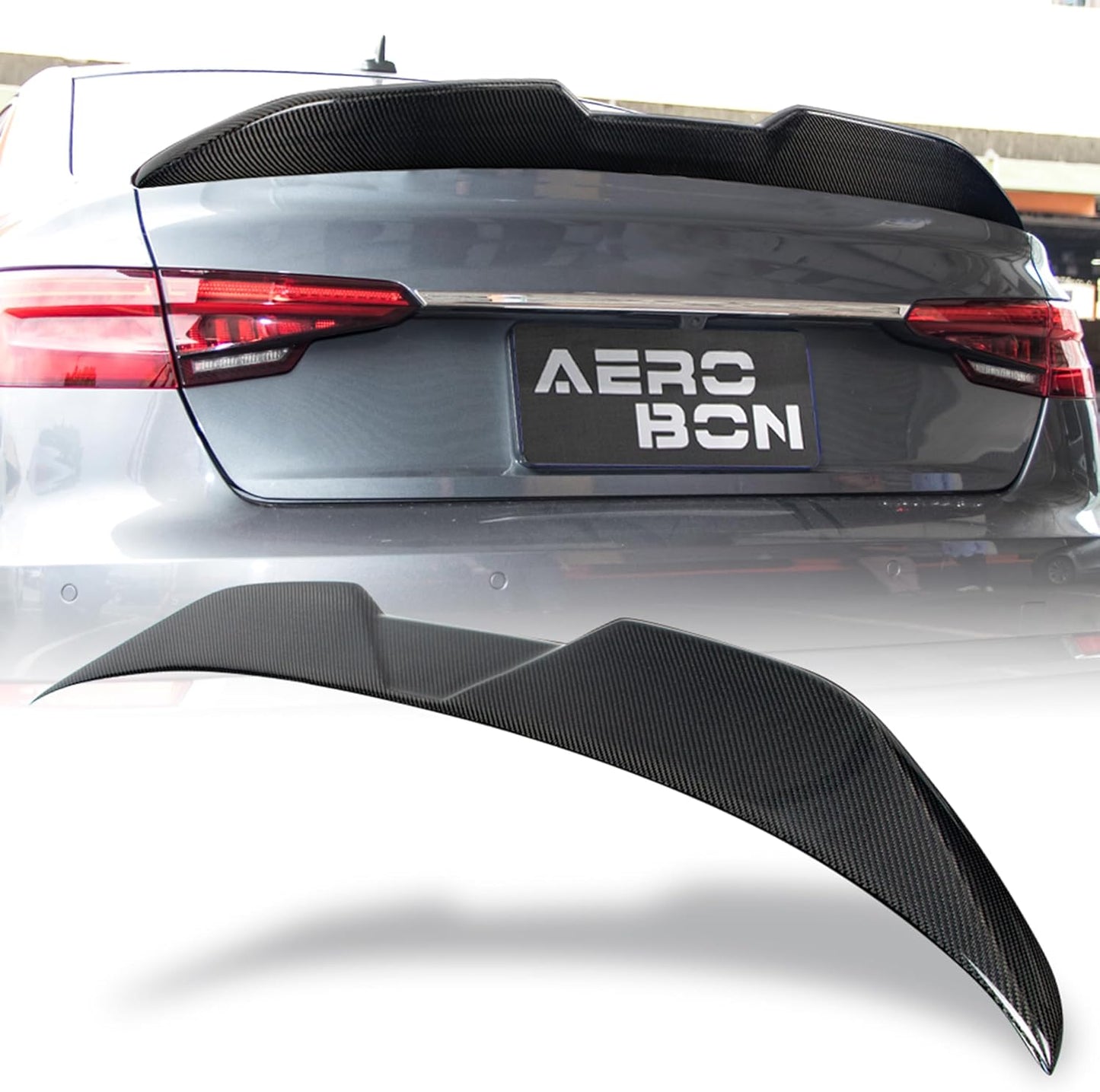 AeroBon Real Carbon Fiber Trunk Spoiler Compatible with 2017-2024 Audi A4 S4 Spoiler B9 (MP Style)