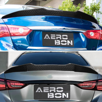 AeroBon Real Carbon Fiber Honeycomb Weave Trunk Spoiler Compatible with 2014-2024 Infiniti Q50 Q50S Spoiler (H Style) High Kick