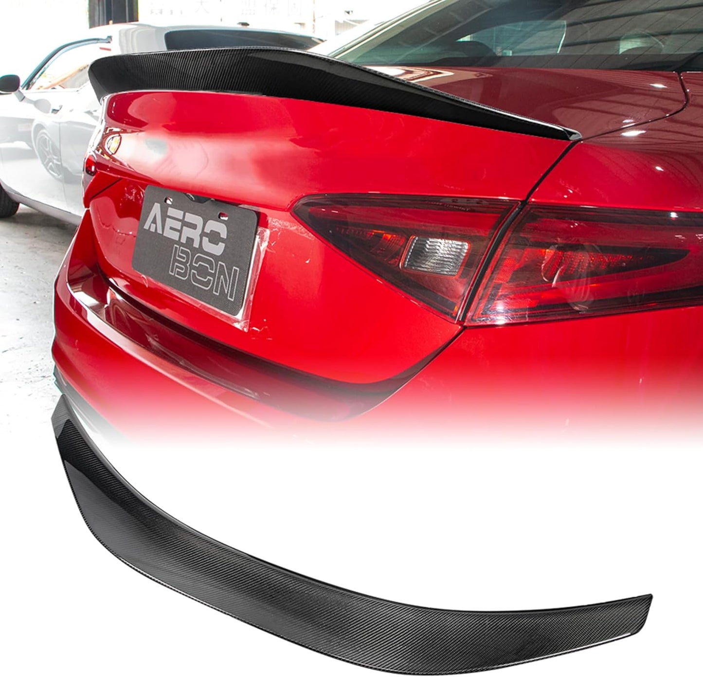 AeroBon Real Carbon Fiber Trunk Spoiler Compatible with 2017-2024 Alfa Romeo Giulia Sedan Spoiler (H+ Style)