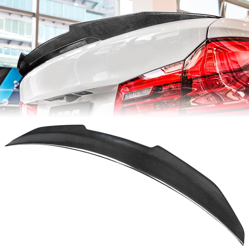 AeroBon Real Carbon Fiber Trunk Spoiler Compatible with 2017-2023 BMW 5 Series G30 Sedan F90 M5 Spoiler (H Style) High Kick