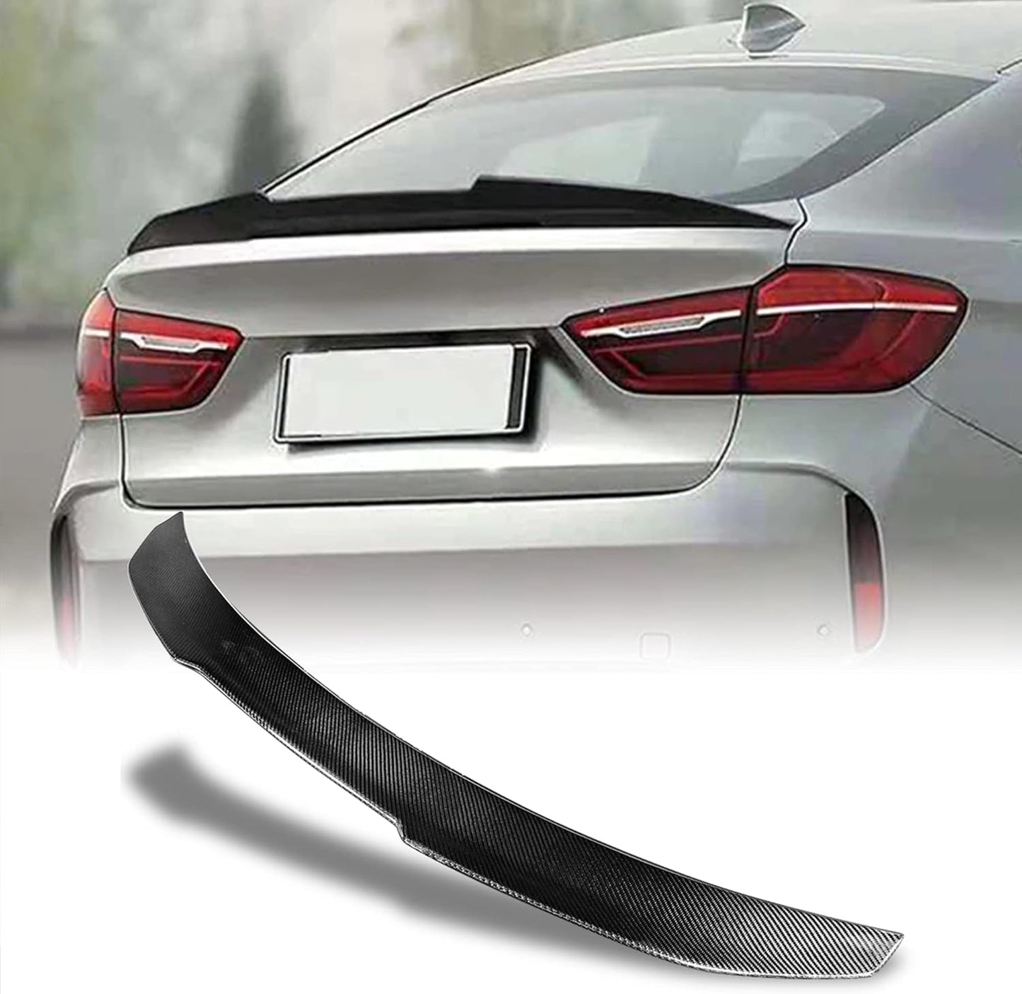 AeroBon Real Carbon Fiber Trunk Spoiler Compatible with 2015-2019 BMW X6 F16 X6M F86 Spoiler (H Style)