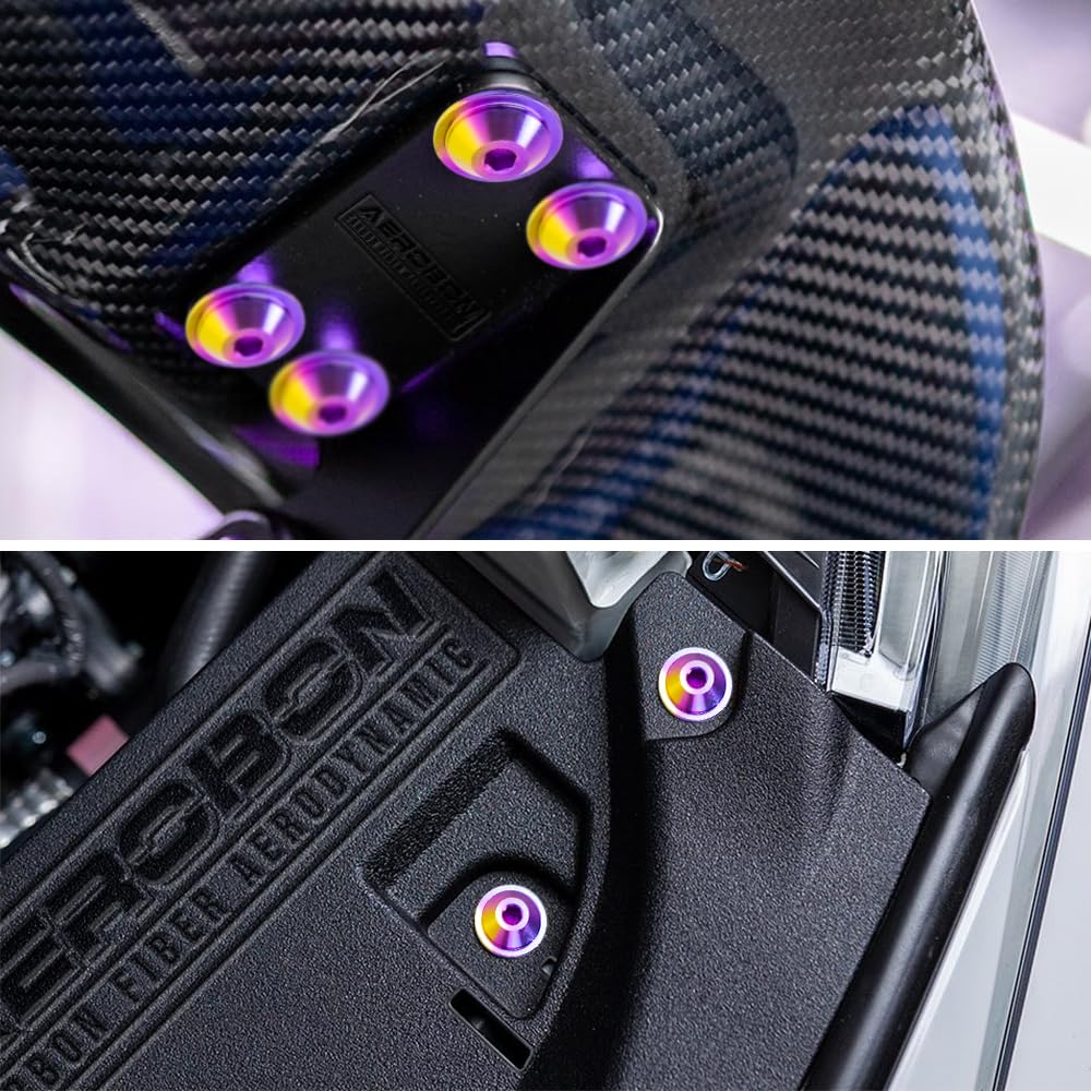 AeroBon GR5 Titanium Bolt Kit M6x20mm 18mm Head Rainbow - installed on vehicle