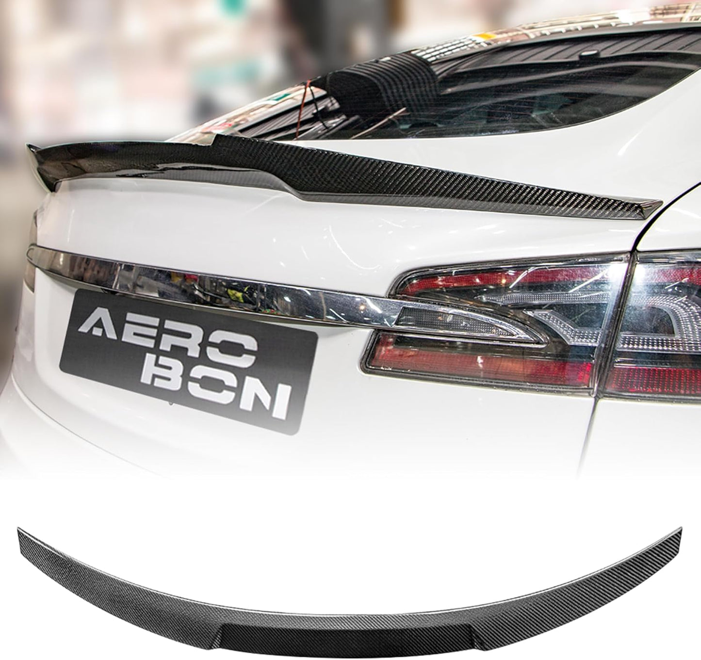 AeroBon Real Carbon Fiber Trunk Spoiler Compatible with 2012-2025 Tesla Model S Rear Spoiler (MV Style) Motorsport Version