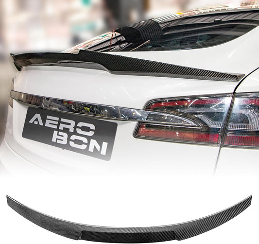 AeroBon Real Carbon Fiber Trunk Spoiler Compatible with 2012-2024 Tesla Model S Spoiler (MV Style)