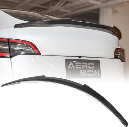 AeroBon Real Carbon Fiber Trunk Spoiler Compatible with 2020-2024 Tesla Model Y Rear Spoiler (MV Style) Motorsport Version