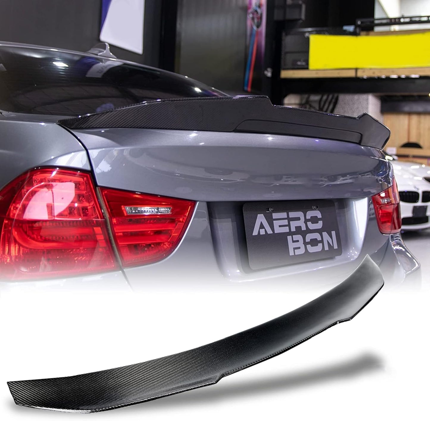 AeroBon Real Carbon Fiber Trunk Spoiler Compatible with 2005-2012 BMW 3-Series E90 Sedan E90 M3 Sedan Spoiler (H Style)