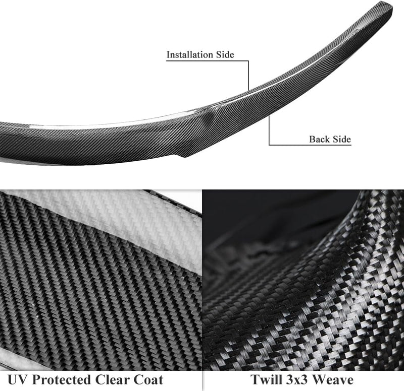 AeroBon Real Carbon Fiber Trunk Spoiler Compatible with 2017-2023 Tesla Model 3 Rear Spoiler (V Style)