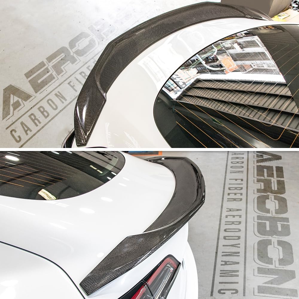 AeroBon Real Carbon Fiber Trunk Spoiler Compatible with 2024-2026 Tesla Model 3 Highland Rear Spoiler (MaxForm Style) Maximum Formation