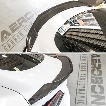 AeroBon Real Carbon Fiber Trunk Spoiler Compatible with 2024-2026 Tesla Model 3 Highland Rear Spoiler (MaxForm Style) Maximum Formation
