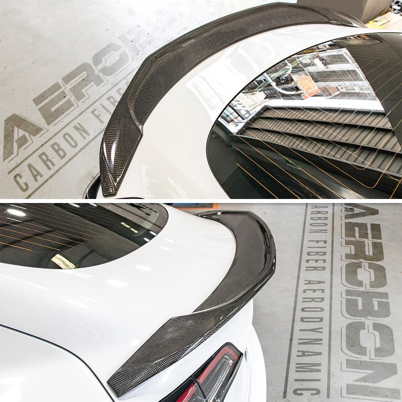 AeroBon Real Carbon Fiber Trunk Spoiler Compatible with 2024-2026 Tesla Model 3 Highland Rear Spoiler (MaxForm Style) Maximum Formation