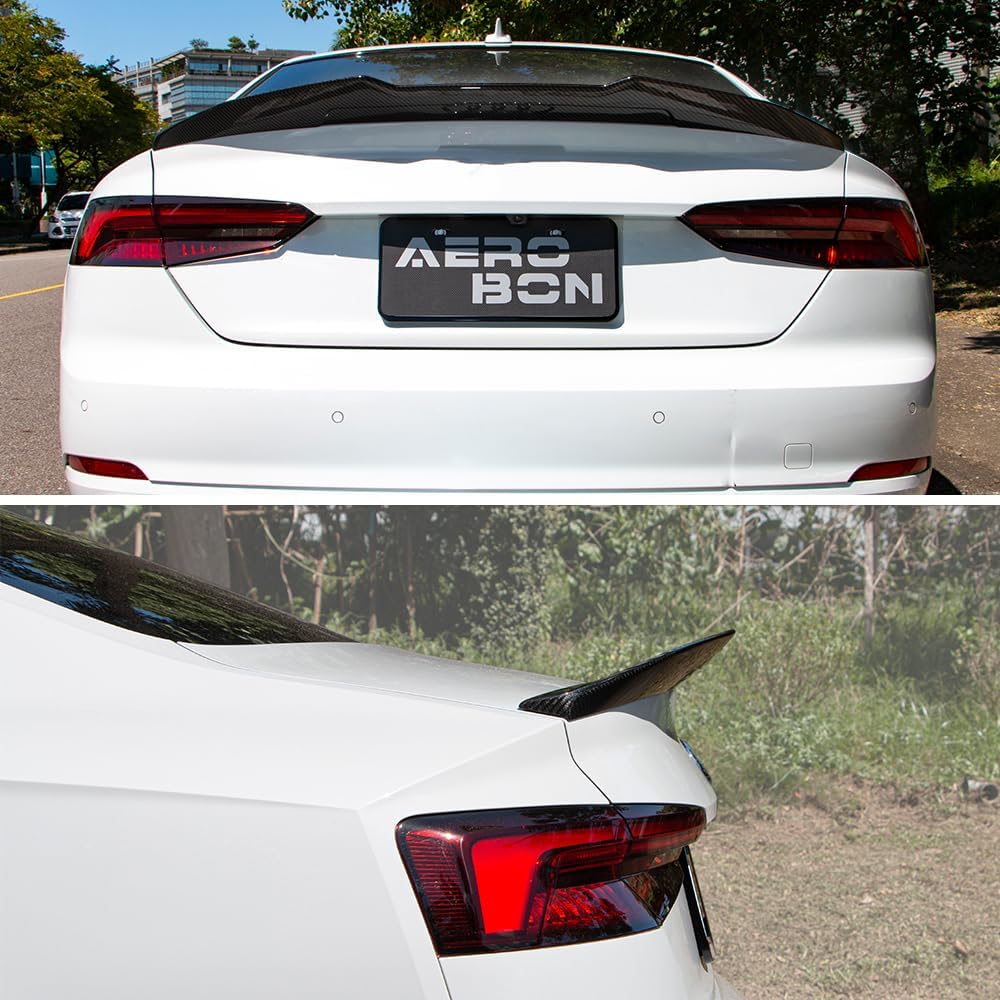 AeroBon Real Carbon Fiber Trunk Spoiler Compatible with 2017-2024 Audi A5 S5 RS5 Spoiler B9 Sportback 4-Door (H Style)