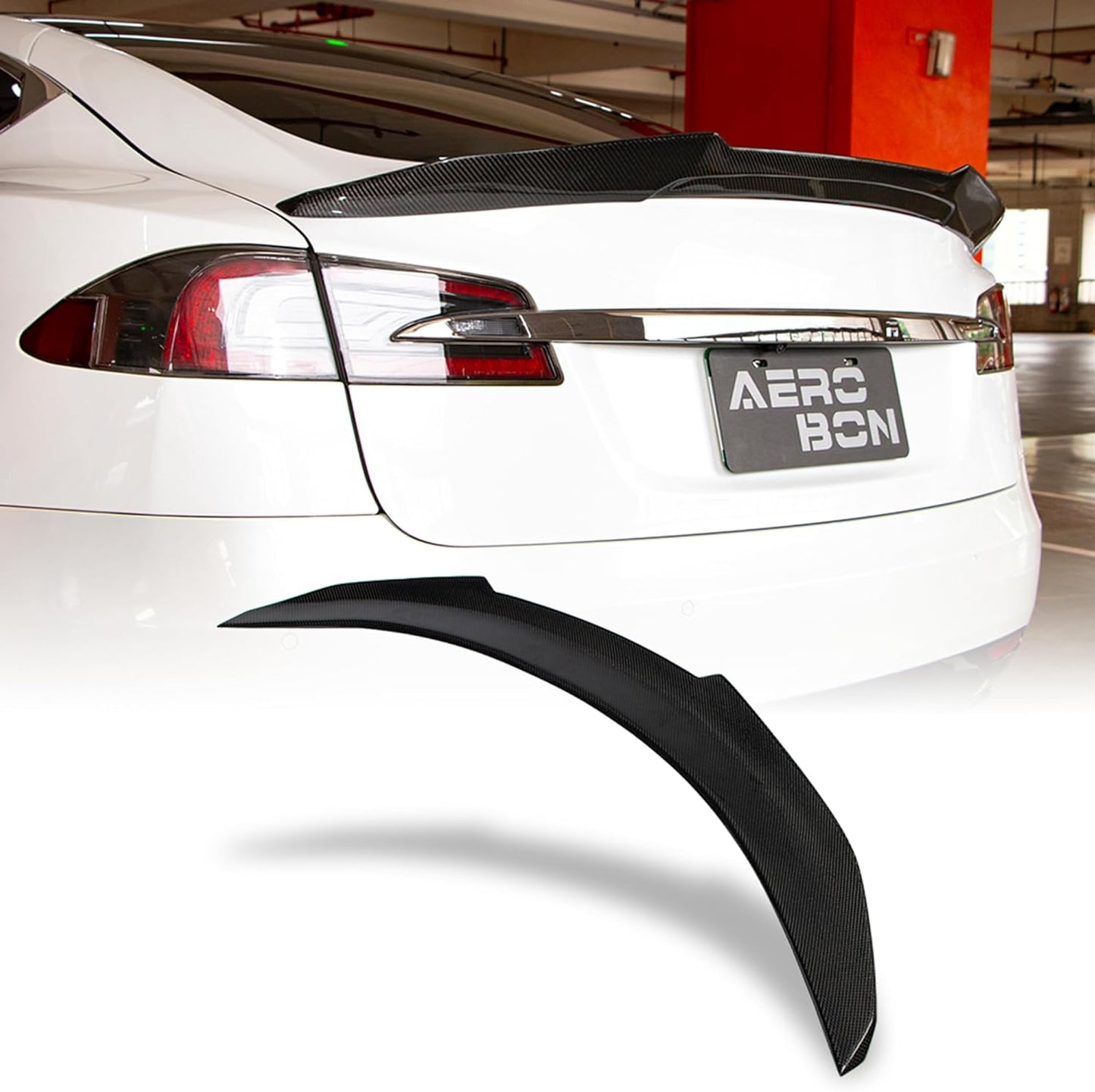 AeroBon Real Carbon Fiber Trunk Spoiler Compatible with 2012-2025 Tesla Model S Spoiler (H Style)