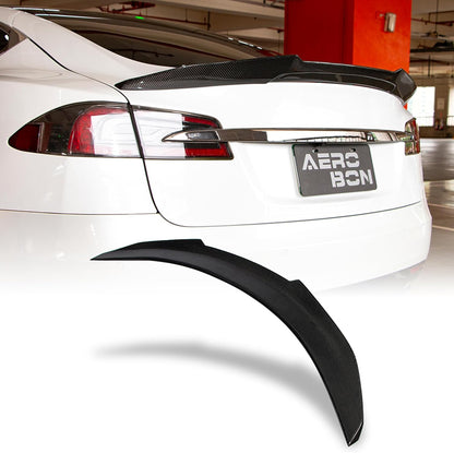 AeroBon Real Carbon Fiber Trunk Spoiler Compatible with 2012-2025 Tesla Model S Spoiler (H Style)