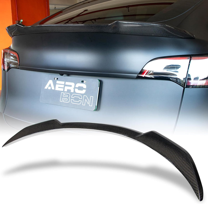 AeroBon Real Carbon Fiber Trunk Spoiler Compatible with 2020-2024 Tesla Model Y Spoiler (GC Style) Grand Curve