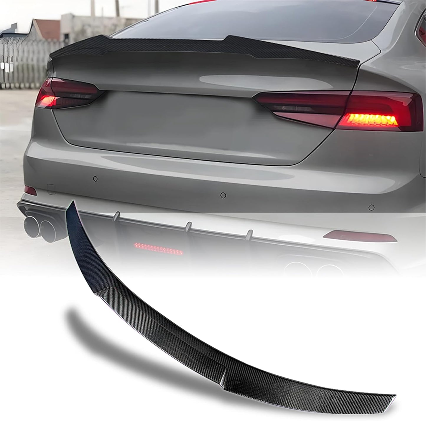 AeroBon Real Carbon Fiber Trunk Spoiler Compatible with 2018-2024 Audi A5 S5 RS5 Spoiler B9 Coupe 2-Door (MV Style)