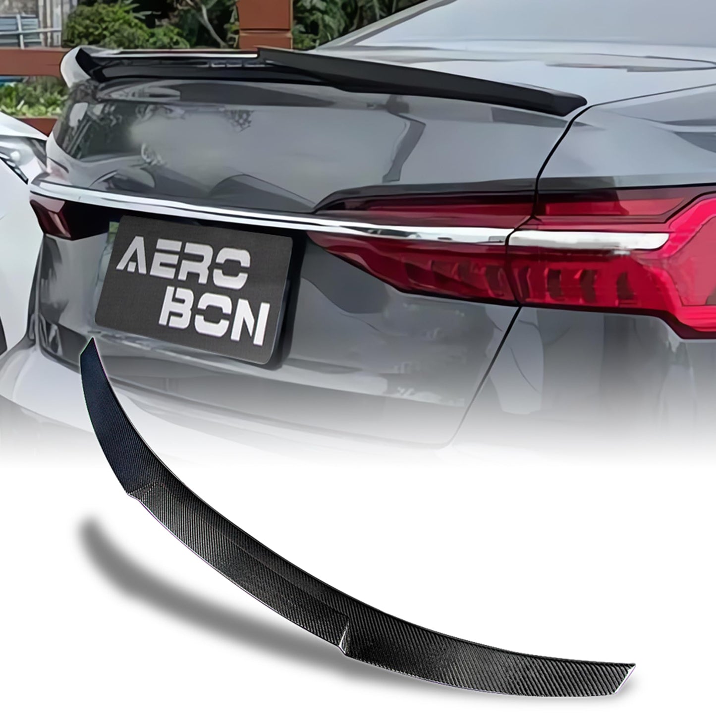 AeroBon Real Carbon Fiber Trunk Spoiler Compatible with 2019-2025 Audi A6 S6 (C8) Sedan Spoiler (MV Style)