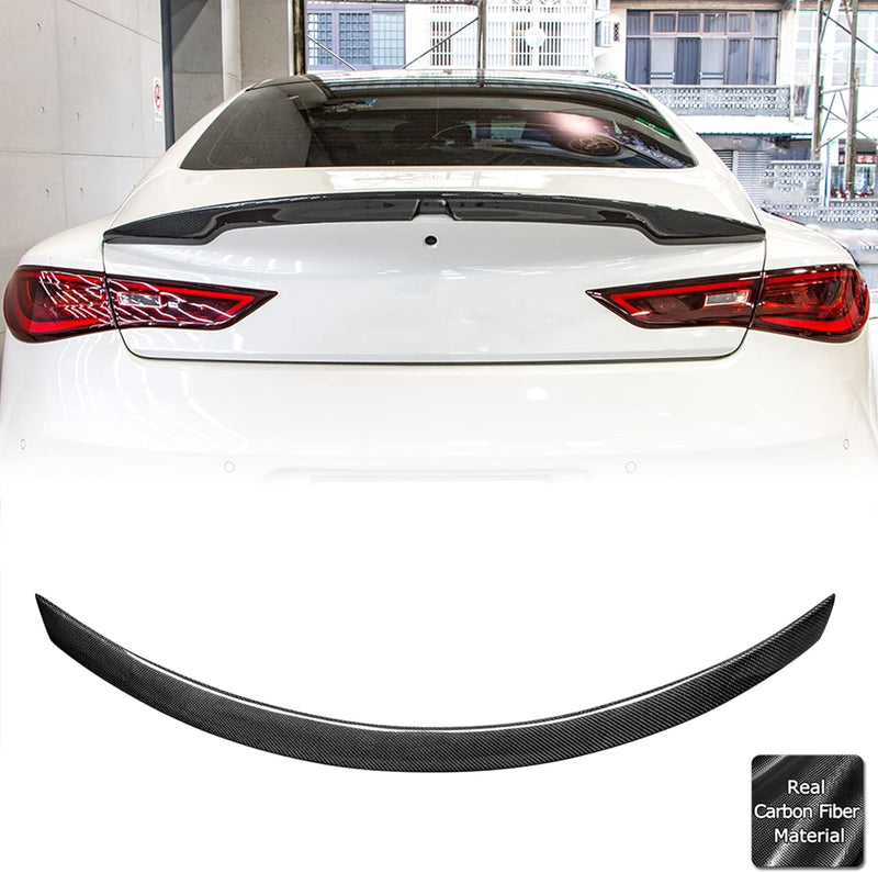 AeroBon Real Carbon Fiber Trunk Spoiler Compatible with 2017-2023 Infiniti Q60 Q60S Coupe Spoiler (JP Style)
