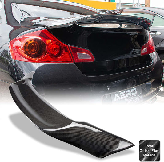 AeroBon Real Carbon Fiber Trunk Spoiler Compatible with 2007-2014 Infiniti G35, G37, G25, Q40 4-Door Sedan Rear Spoiler (RT Style) Race Tail