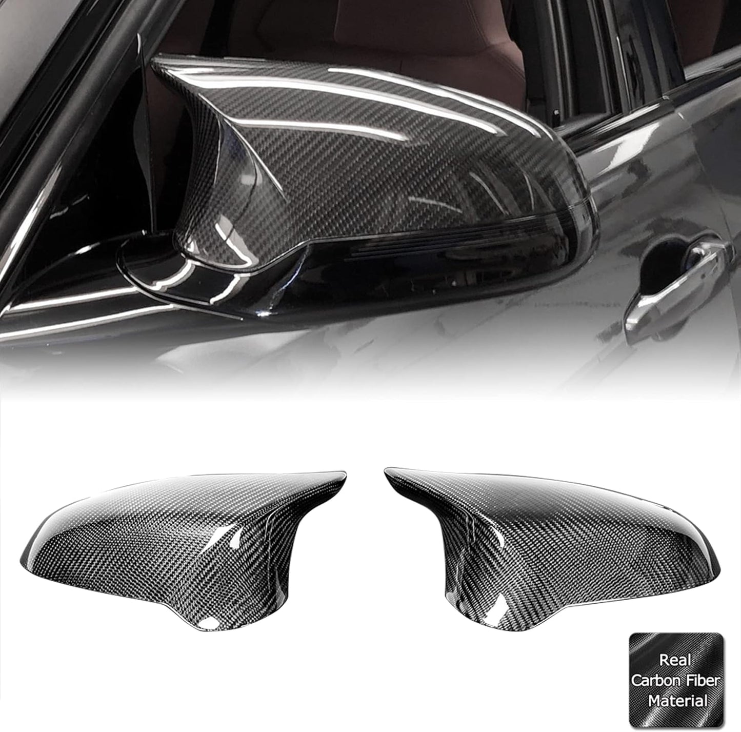 AeroBon Real Carbon Fiber Side Mirror Covers Compatible with 2014-2020 BMW F80 M3 / F82 M4 / F83 M4 Mirror Caps (Replacement Style)