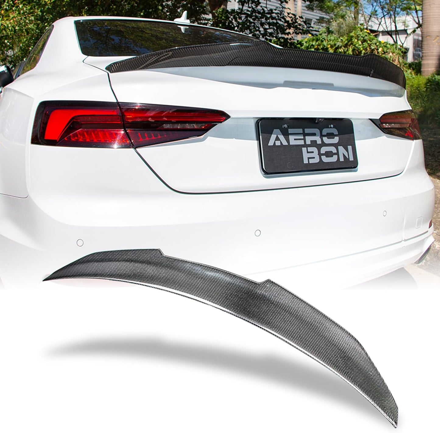 AeroBon Real Carbon Fiber Trunk Spoiler Compatible with 2017-2024 Audi A5 S5 RS5 Spoiler B9 Sportback 4-Door (H Style)