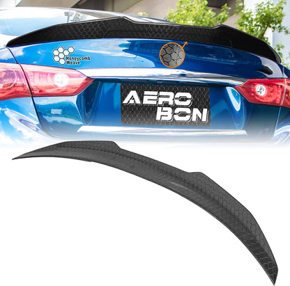 AeroBon Real Carbon Fiber Honeycomb Weave Trunk Spoiler Compatible with 2014-2024 Infiniti Q50 Q50S Spoiler (H Style) High Kick