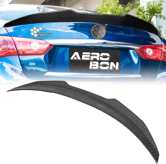 AeroBon Real Carbon Fiber Honeycomb Weave Trunk Spoiler Compatible with 2014-2024 Infiniti Q50 Q50S Spoiler (H Style) High Kick