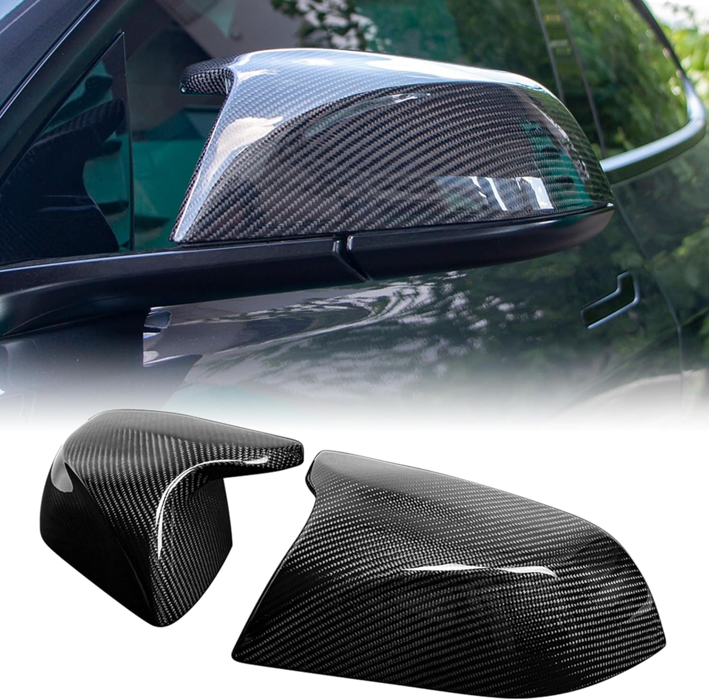 AeroBon Real Carbon Fiber Mirror Cover Compatible with 2024-2025 Tesla Model 3 Highland Mirror Caps (Replacement Style)