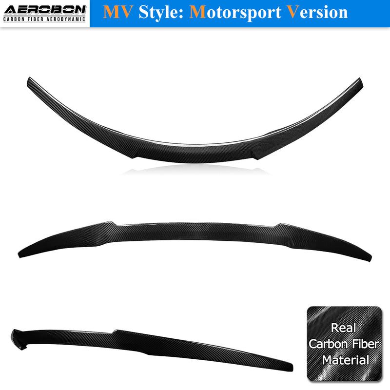 AeroBon Real Carbon Fiber Trunk Spoiler Compatible with 2017-2023 Tesla Model 3 Rear Spoiler (MV Style) Motorsport Version