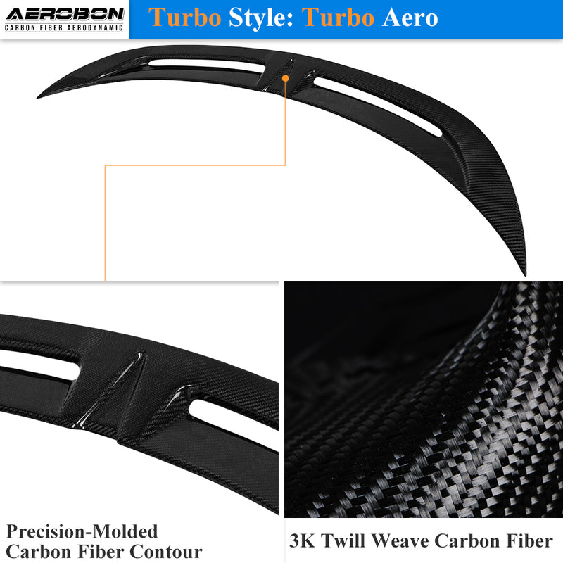 AeroBon Real Carbon Fiber Trunk Spoiler Compatible with 2017-2023 Tesla Model 3 Rear Spoiler (Turbo Style) Turbo Aero