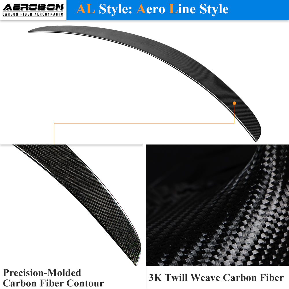 AeroBon Real Carbon Fiber Trunk Spoiler Compatible with 2015-2021 Mercedes C Class W205 Sedan Rear Spoiler (AL Style) Aero Line