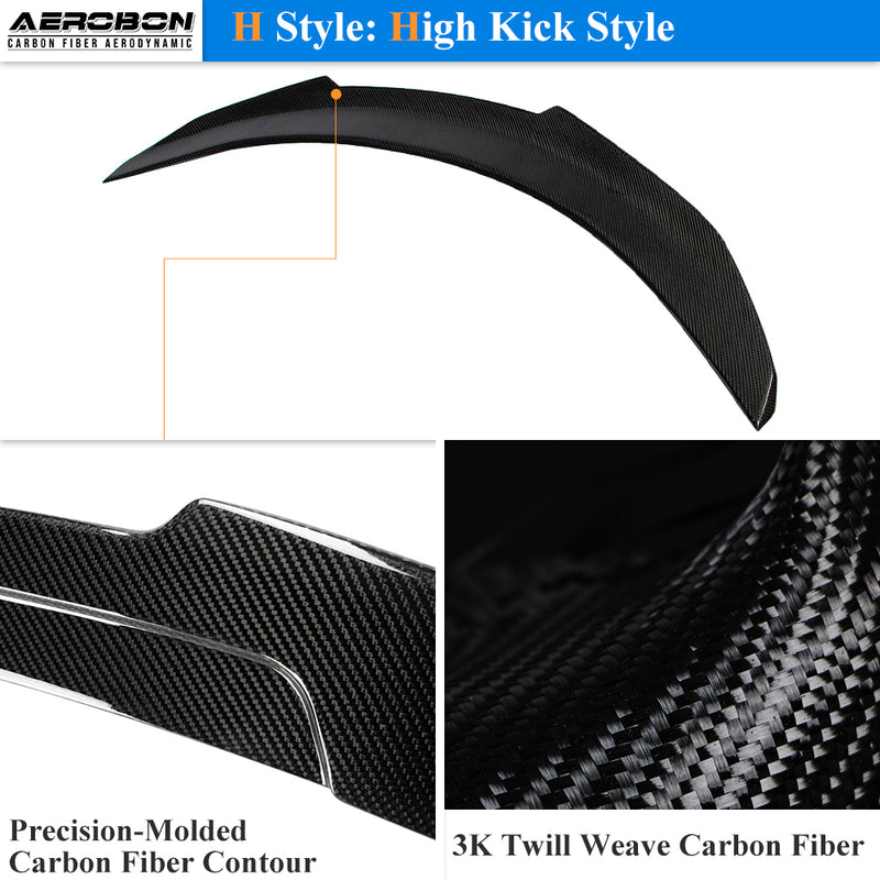 AeroBon Real Carbon Fiber Trunk Spoiler Compatible with 2017-2023 Tesla Model 3 Rear Spoiler (H Style) High Kick