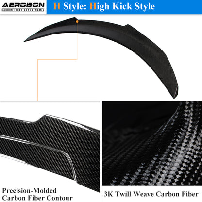 AeroBon Real Carbon Fiber Trunk Spoiler Compatible with 2020-2024 Tesla Model Y Rear Spoiler (H Style) High Kick
