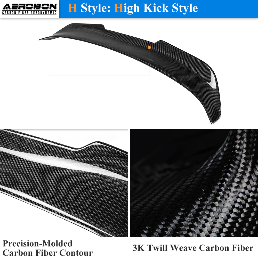 AeroBon Real Carbon Fiber Trunk Spoiler Compatible with 2014-2020 Lexus (XE30) IS250 IS300 IS350 Sedan (H Style) High Kick