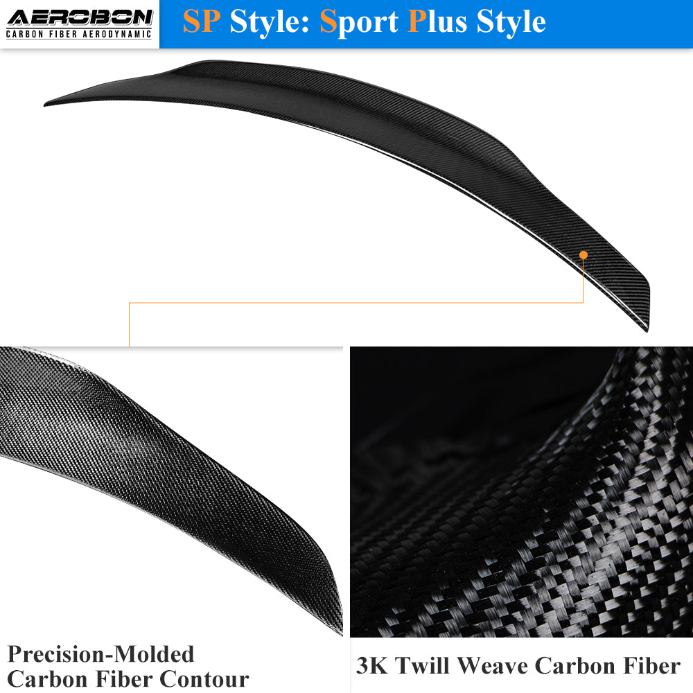 AeroBon Real Carbon Fiber Trunk Spoiler Compatible with 2014-2020 Lexus (XE30) IS250 IS300 IS350 Sedan Rear Spoiler (SP Style) Sport Plus