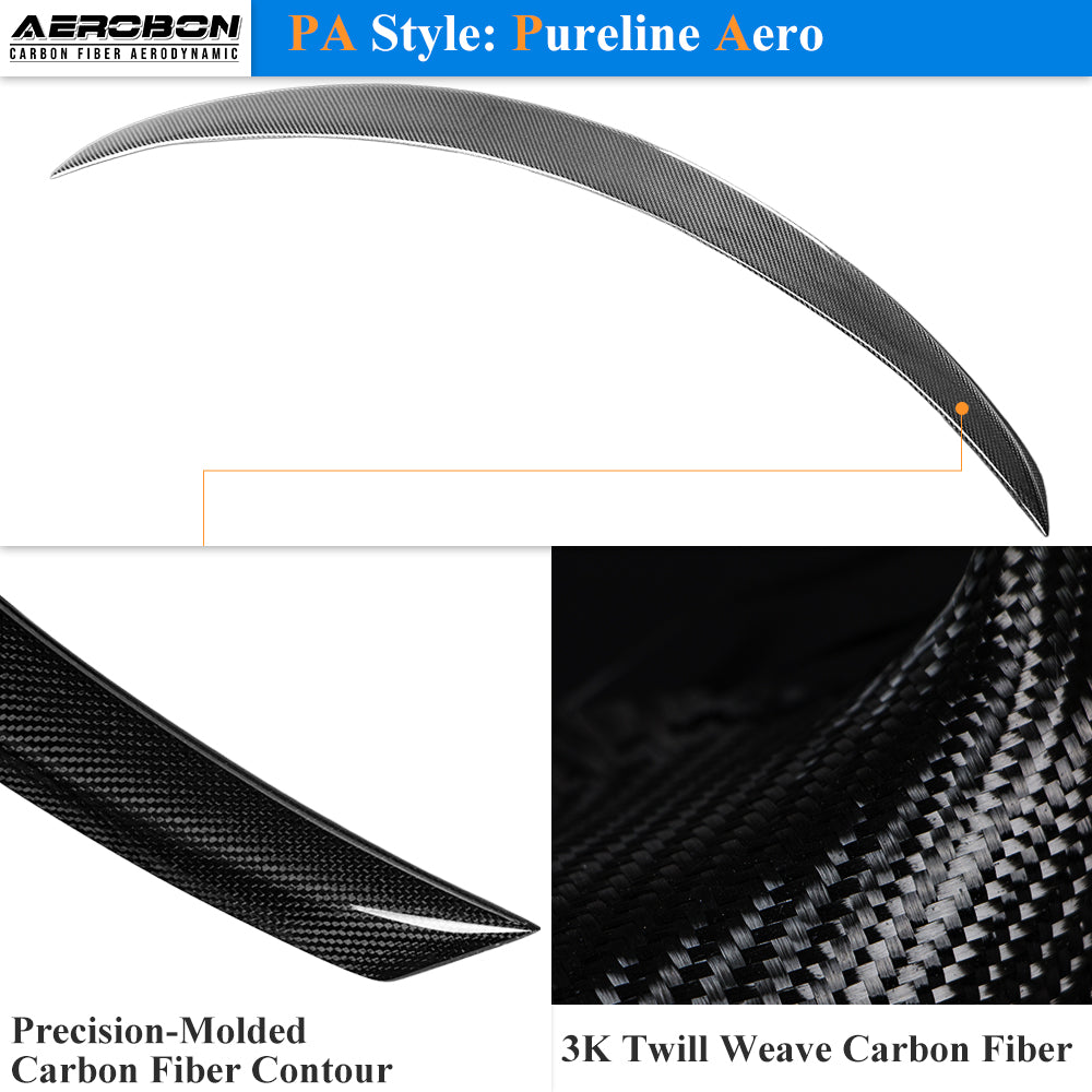 AeroBon Real Carbon Fiber Trunk Spoiler Compatible with 2014-2024 Infiniti Q50 Q50S Rear Spoiler (PA Style) Pureline Aero