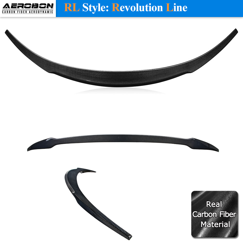 AeroBon Real Carbon Fiber Trunk Spoiler Compatible with 2017-2023 Tesla Model 3 Rear Spoiler (RL Style) Revolution Line