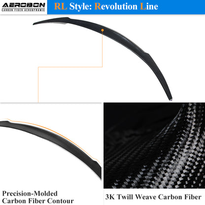 AeroBon Real Carbon Fiber Trunk Spoiler Compatible with 2017-2023 Tesla Model 3 Rear Spoiler (RL Style) Revolution Line