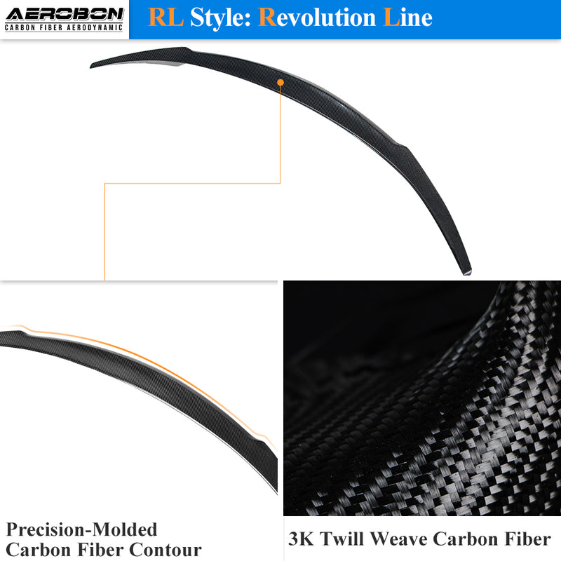 AeroBon Real Carbon Fiber Trunk Spoiler Compatible with 2024-2026 Tesla Model 3 Highland Rear Spoiler (RL Style) Revolution Line
