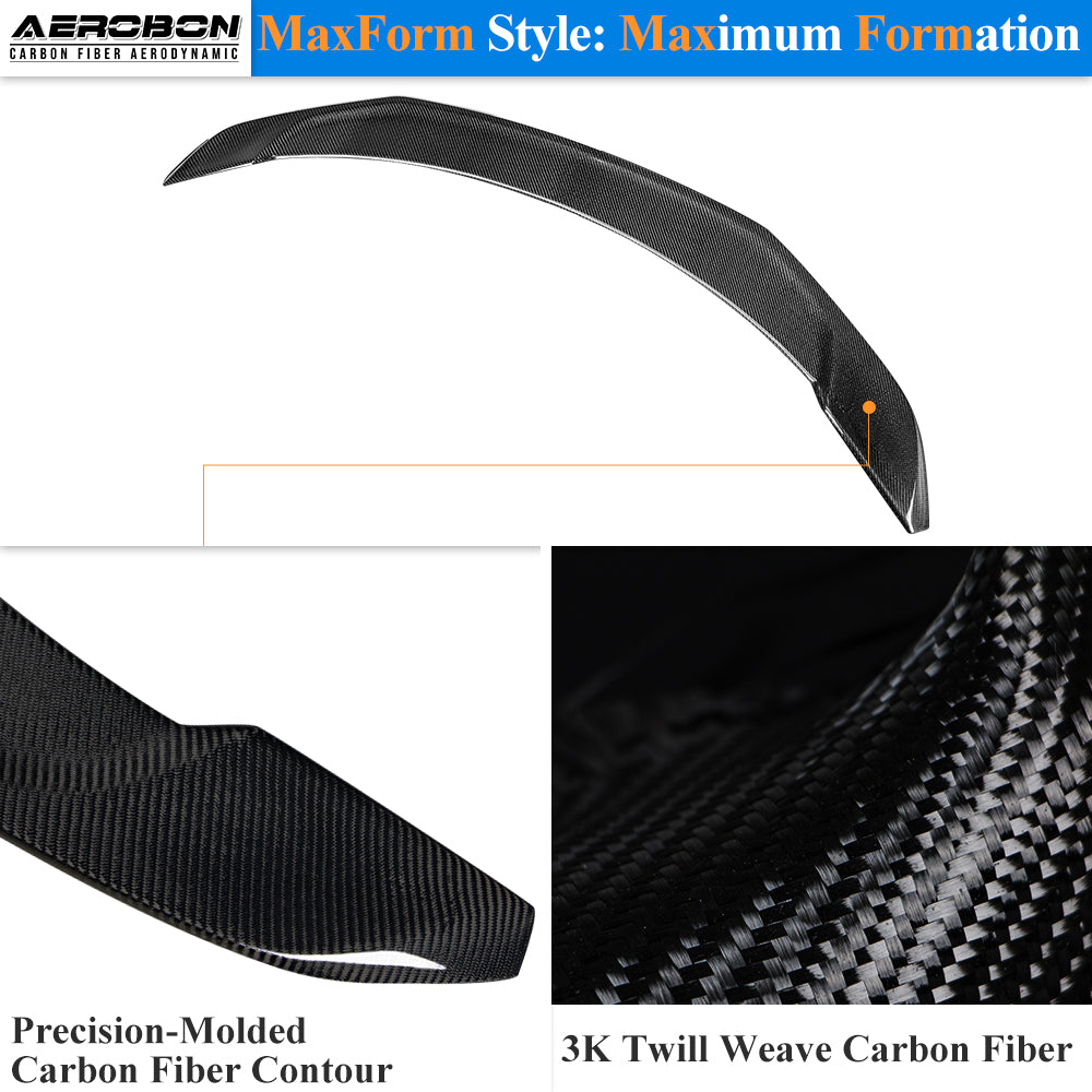 AeroBon Real Carbon Fiber Trunk Spoiler Compatible with 2017-2023 Tesla Model 3 Rear Spoiler (MaxForm Style) Maximum Formation