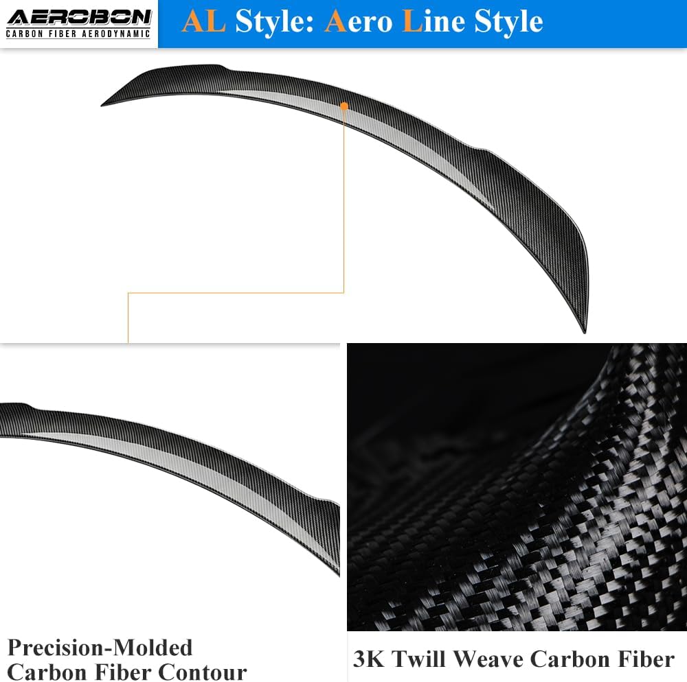 AeroBon Real Carbon Fiber Trunk Spoiler Compatible with 2022-2026 Mercedes C Class W206 Sedan C200 C300 C43 Rear Spoiler (AL Style) Aero Line