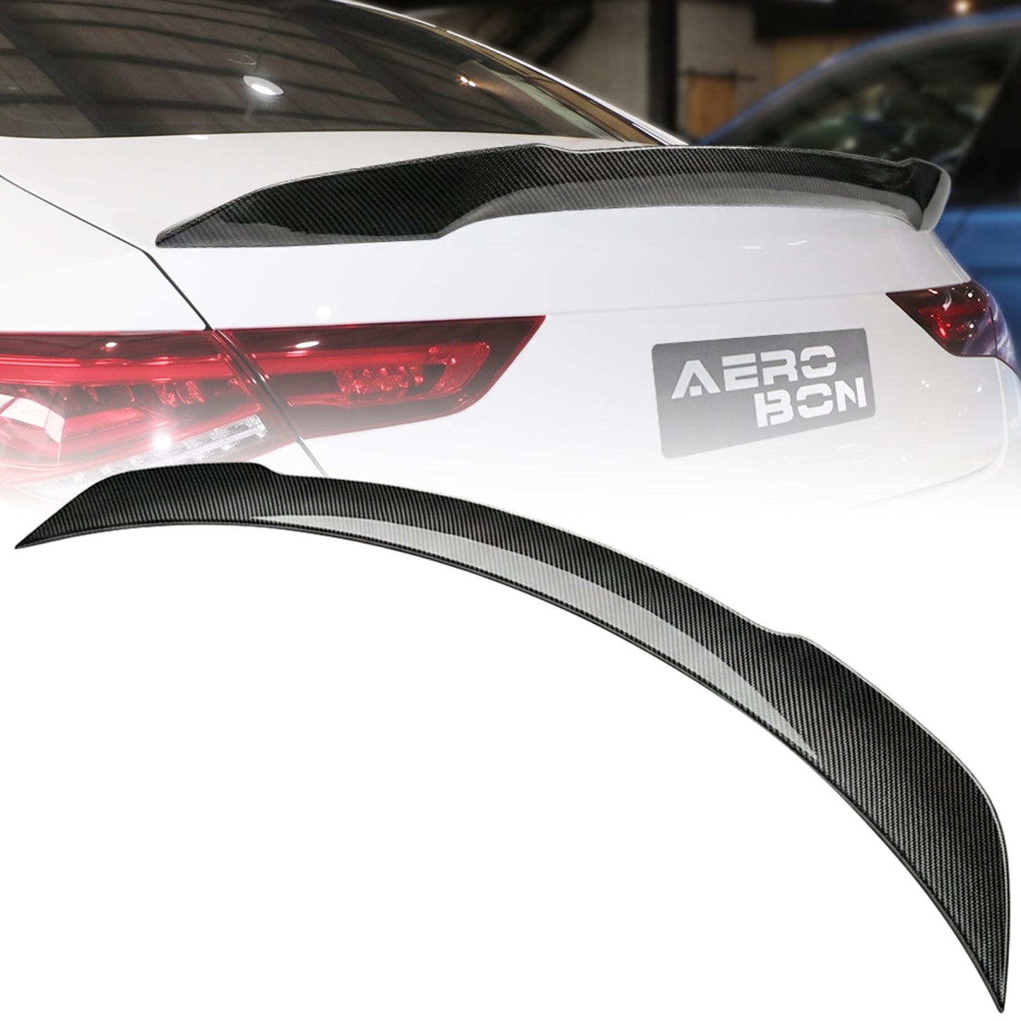 AeroBon Real Carbon Fiber Trunk Spoiler Compatible with 2020-2026 Mercedes CLA Class C118 Sedan Rear Spoiler AM style (Aero Motion)