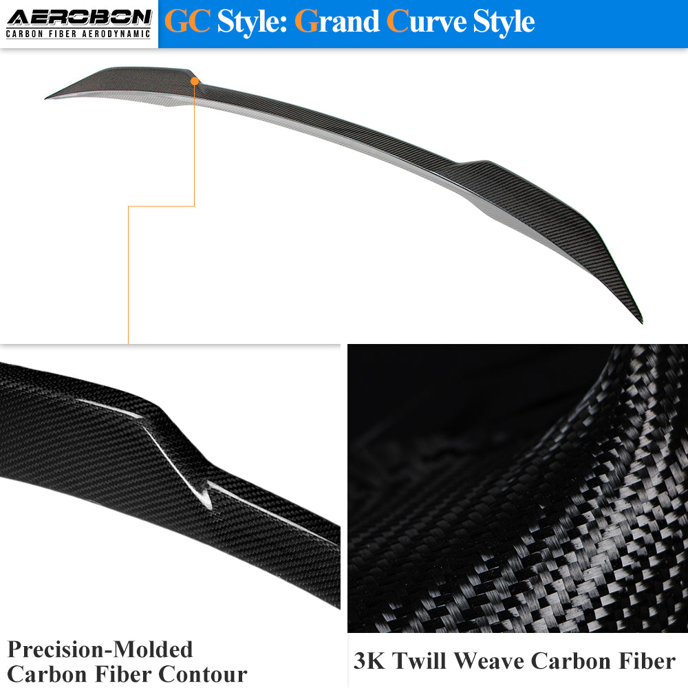 AeroBon Real Carbon Fiber Trunk Spoiler Compatible with 2012-2026 Tesla Model S Rear Spoiler (GC Style) Grand Curve