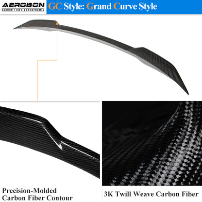 AeroBon Real Carbon Fiber Trunk Spoiler Compatible with 2012-2026 Tesla Model S Rear Spoiler (GC Style) Grand Curve