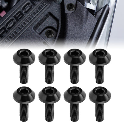 AeroBon GR5 Titanium Bolt Kit M6x20mm (16mm Head OD) for Engine Bay Exterior Trim Body Panels Dress-Up Hardware, M6x1.0, 8 Bolts (Black)