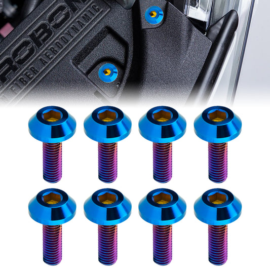 AeroBon GR5 Titanium Bolt Kit M6x20mm (16mm Head OD) for Engine Bay Exterior Trim Body Panels Dress-Up Hardware, M6x1.0, 8 Bolts (Burnt Blue)
