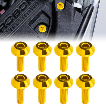 AeroBon GR5 Titanium Bolt Kit M6x20mm (16mm Head OD) for Engine Bay Exterior Trim Body Panels Dress-Up Hardware, M6x1.0, 8 Bolts (Gold)